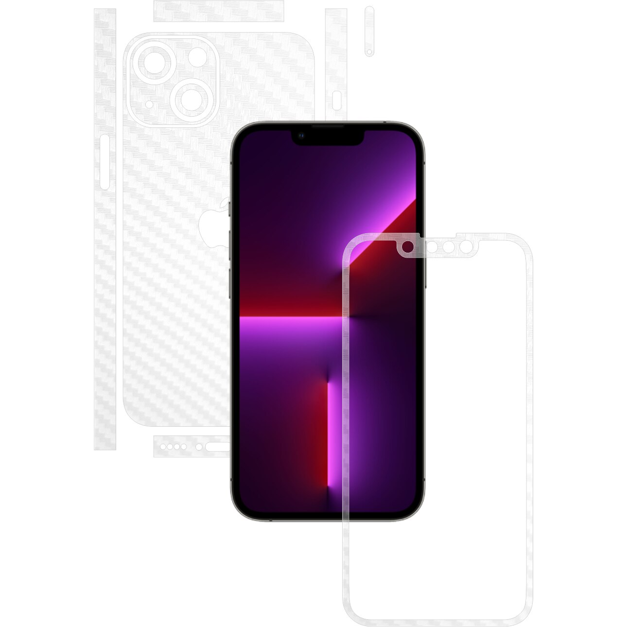 Folie Protectie Carbon Skinz pentru Apple iPhone 13 - Carbon Transparent Split Cut, Skin Adeziv Full Body Cover pentru Rama Ecran, Carcasa Spate si Laterale