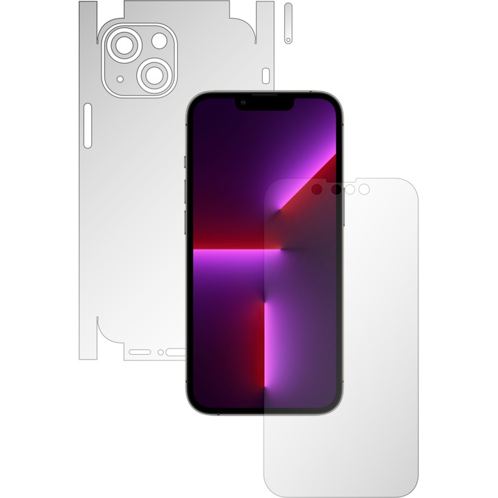 iSkinz UHD Invisible Full Body önregeneráló fólia Apple iPhone 13 telefonhoz, Ultra-Clear szilikon védelem 360 fokban vágott képernyőhöz, hát- és oldalsó borításhoz, átlátszó, öntapadó