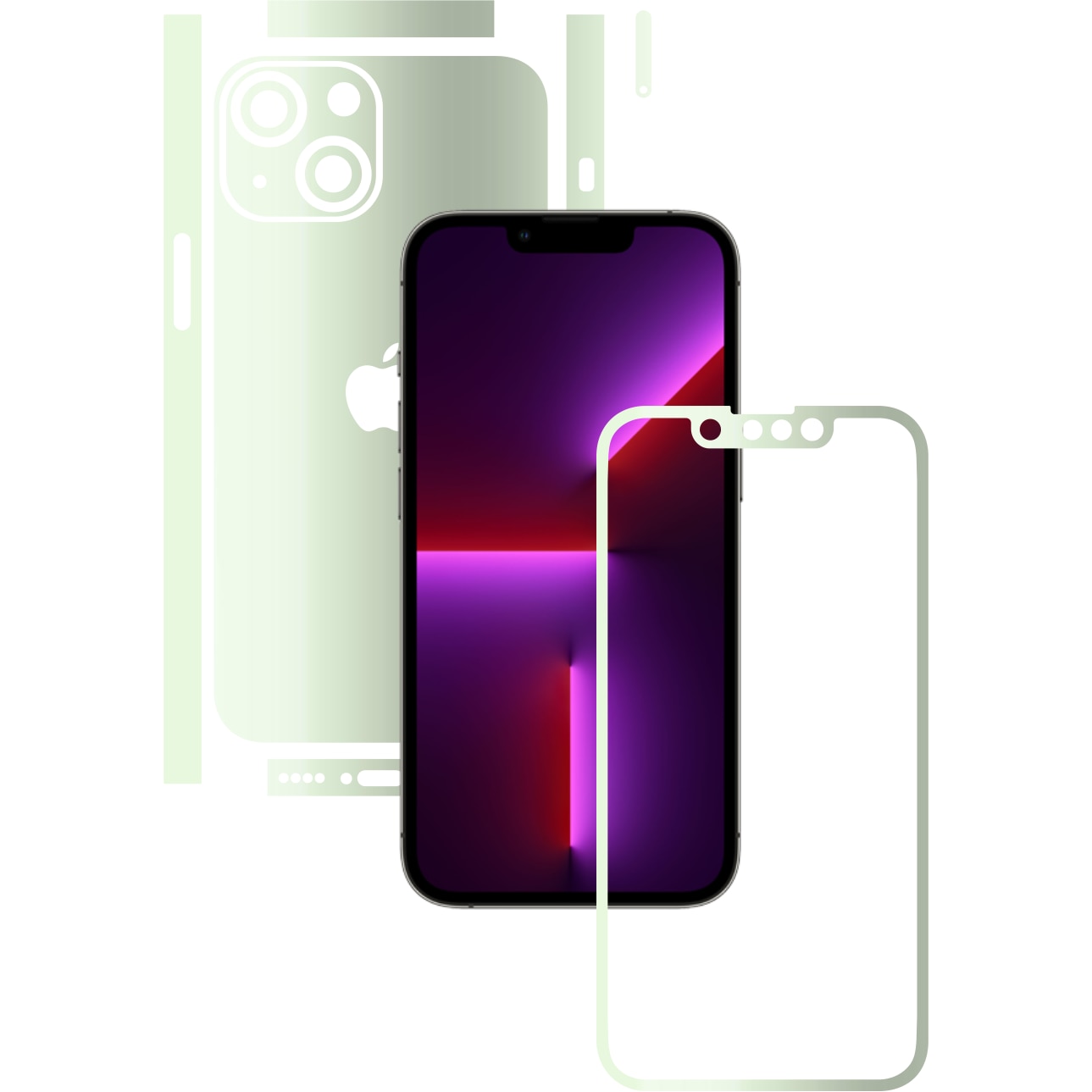 Folie Protectie Glow Skinz pentru Apple iPhone 13 - Verde Fosforescent Split Cut, Skin Adeziv Full Body Cover pentru Rama Ecran, Carcasa Spate si Laterale