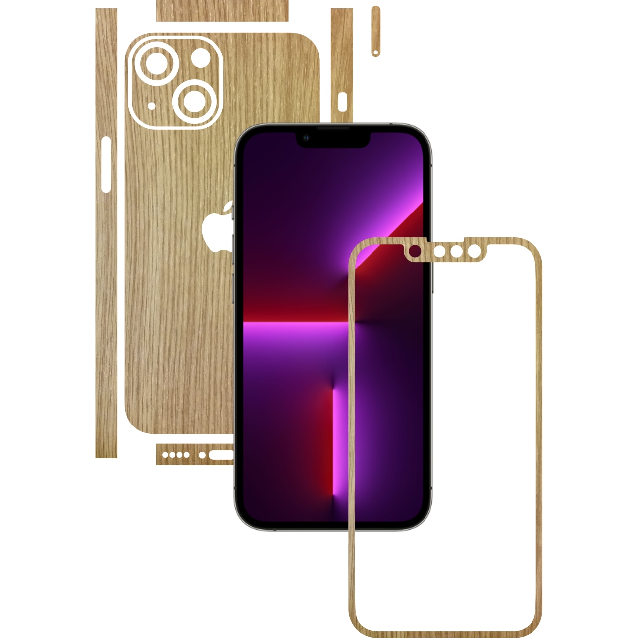 Folie Protectie Carbon Skinz pentru Apple iPhone 13 - Lemn Stejar Split Cut, Skin Adeziv Full Body Cover pentru Rama Ecran, Carcasa Spate si Laterale