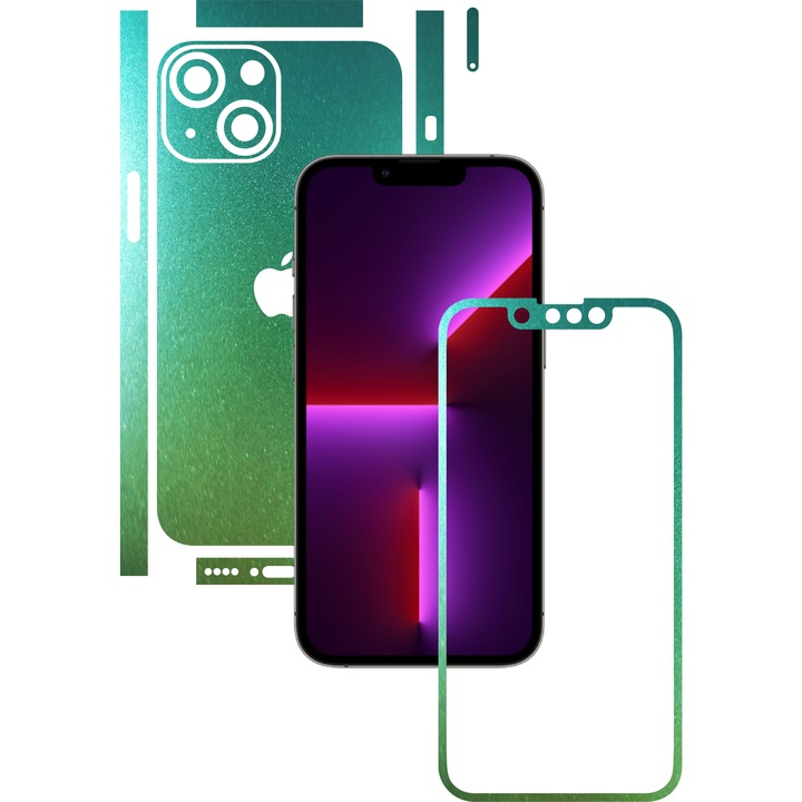 Протектор Carbon Skinz за Apple iPhone 13 Mini - смяна на цвета, аквамарин, разделено изрязване, залепващо покритие за цялото тяло за рамка на екрана, гръб и странични калъфи