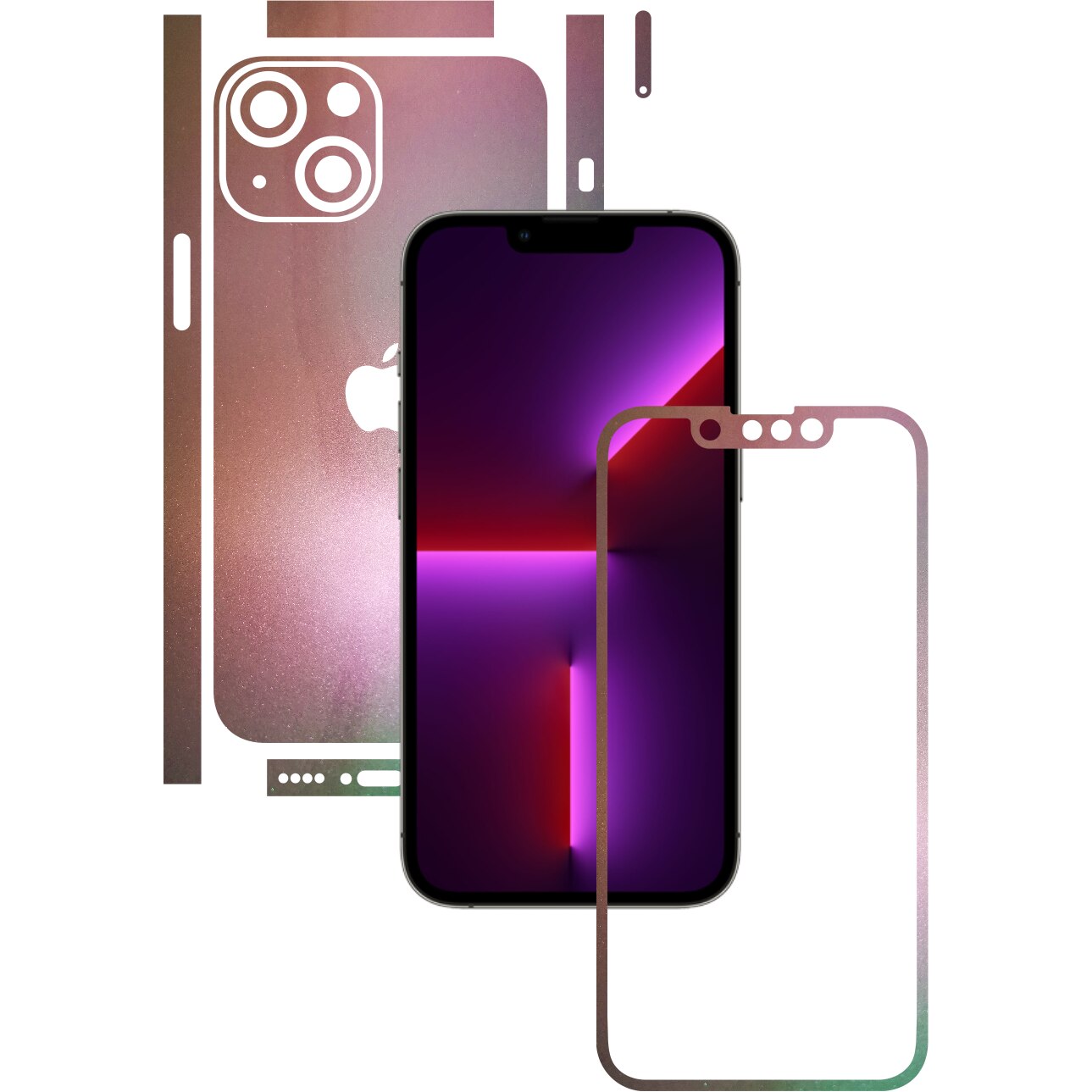 Folie Protectie Carbon Skinz pentru Apple iPhone 13 - Color Shift Pearl Simphony Split Cut, Skin Adeziv Full Body Cover pentru Rama Ecran, Carcasa Spate si Laterale