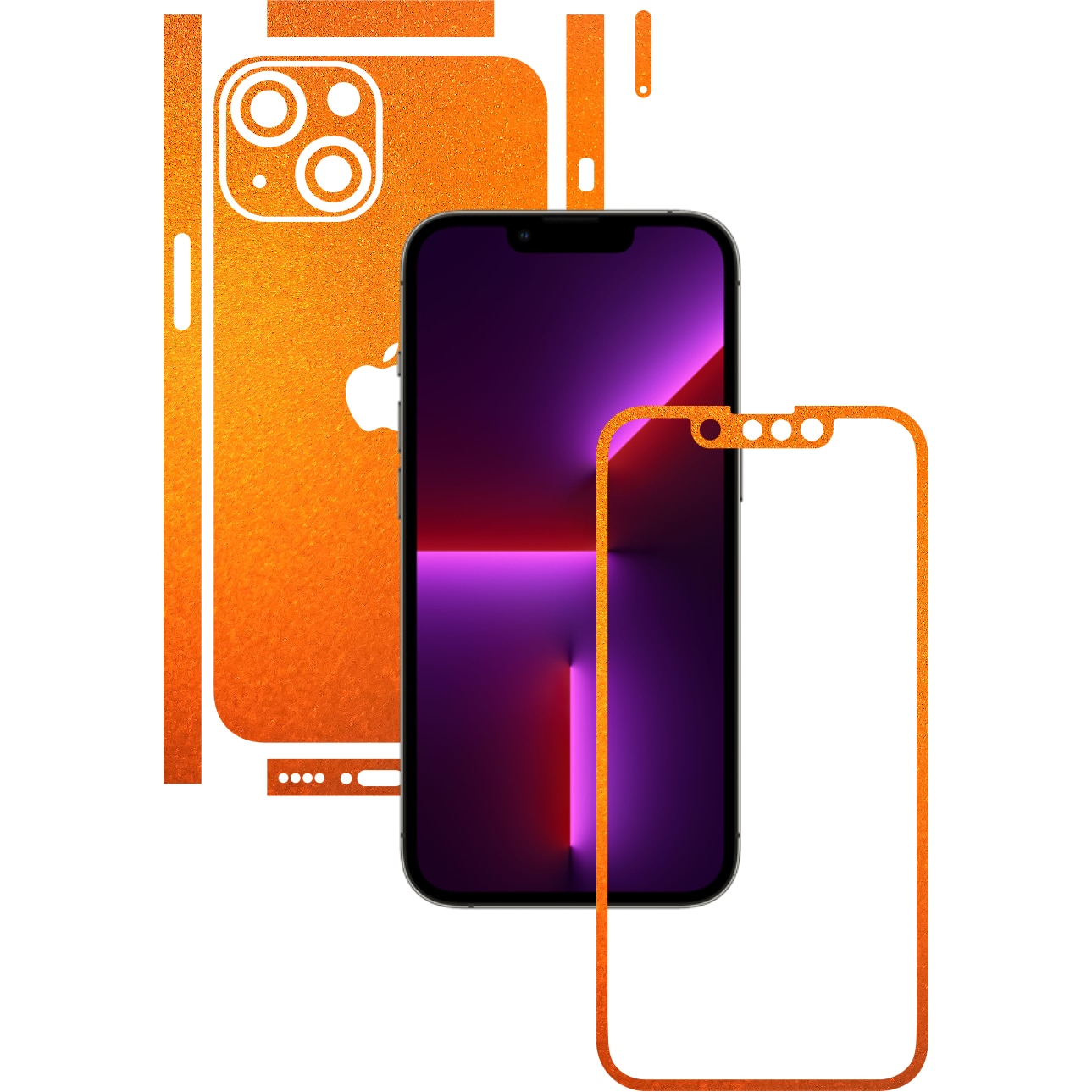 Folie Protectie Carbon Skinz pentru Apple iPhone 13 - Tangerine Dream Split Cut, Skin Adeziv Full Body Cover pentru Rama Ecran, Carcasa Spate si Laterale