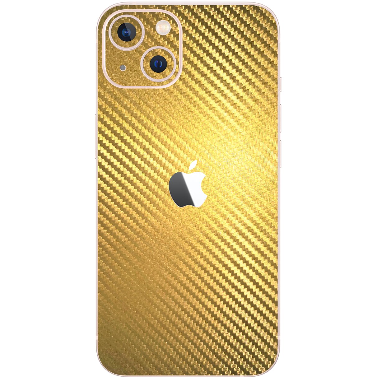 Folie Protectie Carbon Skinz pentru Apple iPhone 13 - Carbon Auriu Simple Cut, Skin Adeziv Full Body Cover pentru Carcasa Spate