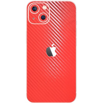 Folie Protectie Carbon Skinz pentru Apple iPhone 13 - Carbon Rosu Simple Cut, Skin Adeziv Full Body Cover pentru Carcasa Spate