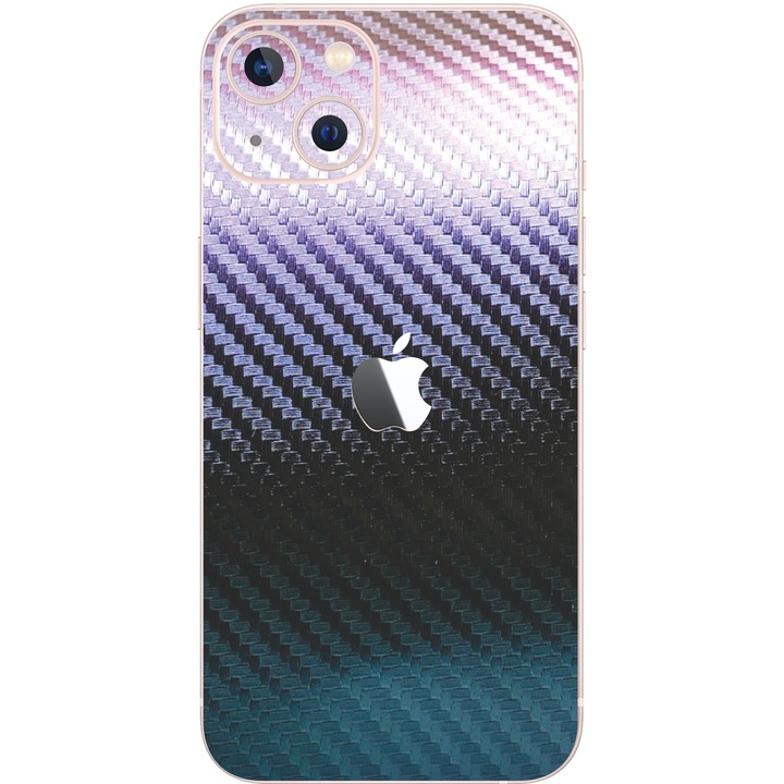 Folie Protectie Carbon Skinz pentru Apple iPhone 13 Mini - Carbon Cameleon Simple Cut, Skin Adeziv Full Body Cover pentru Carcasa Spate