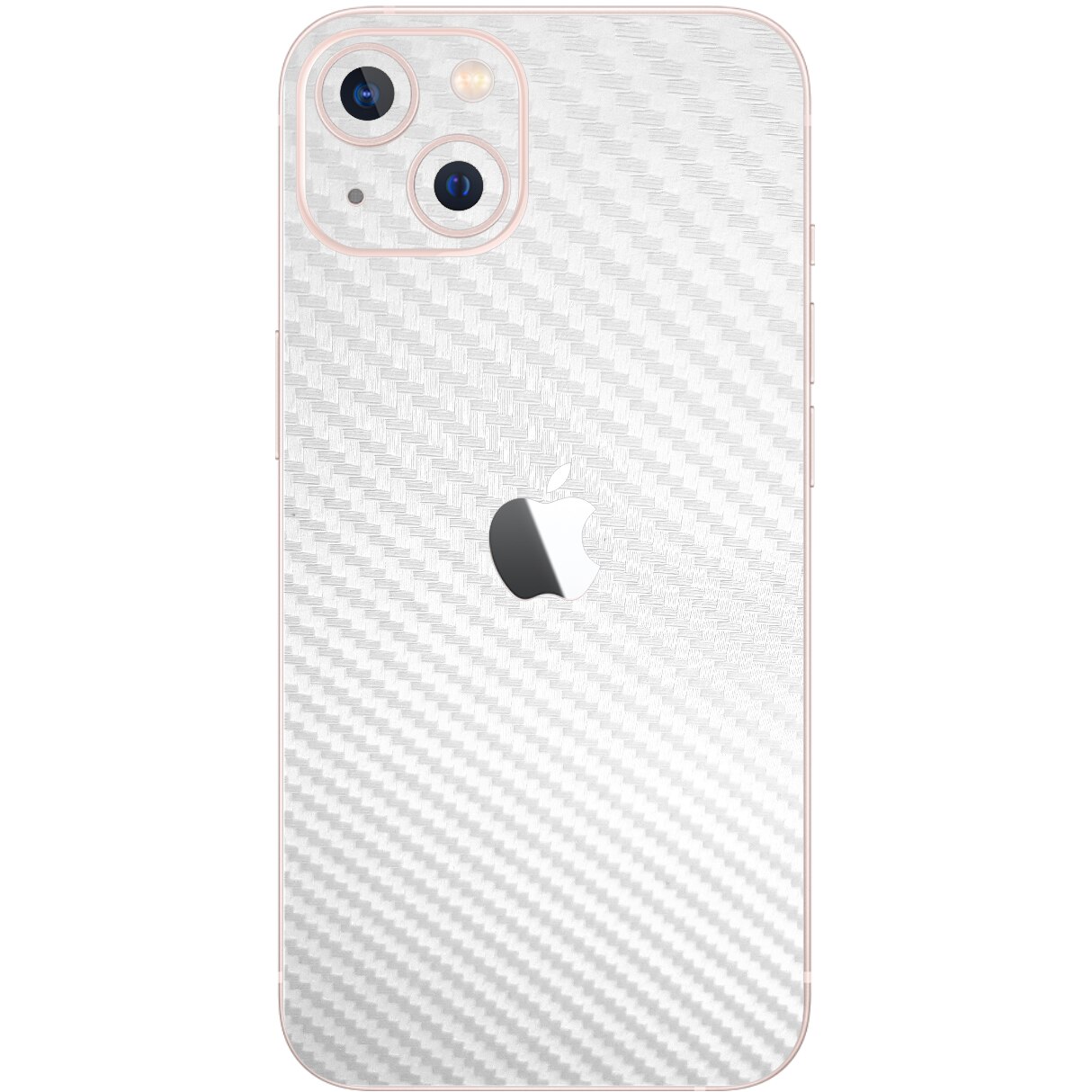 Folie Protectie Carbon Skinz pentru Apple iPhone 13 - Carbon Alb Simple Cut, Skin Adeziv Full Body Cover pentru Carcasa Spate