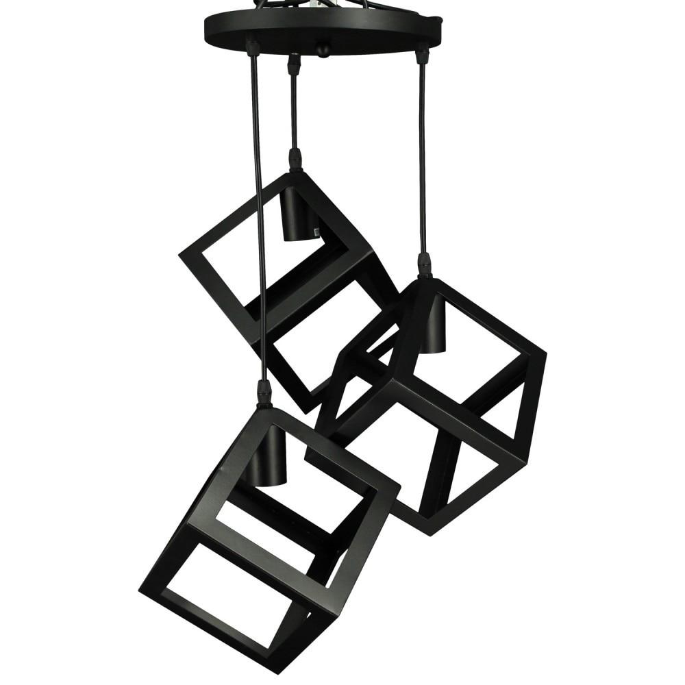 Lustra Pendul RFAN, Model 2182, E27, 3 Brate Patrate, Inaltime Reglabila, Metal, Negru