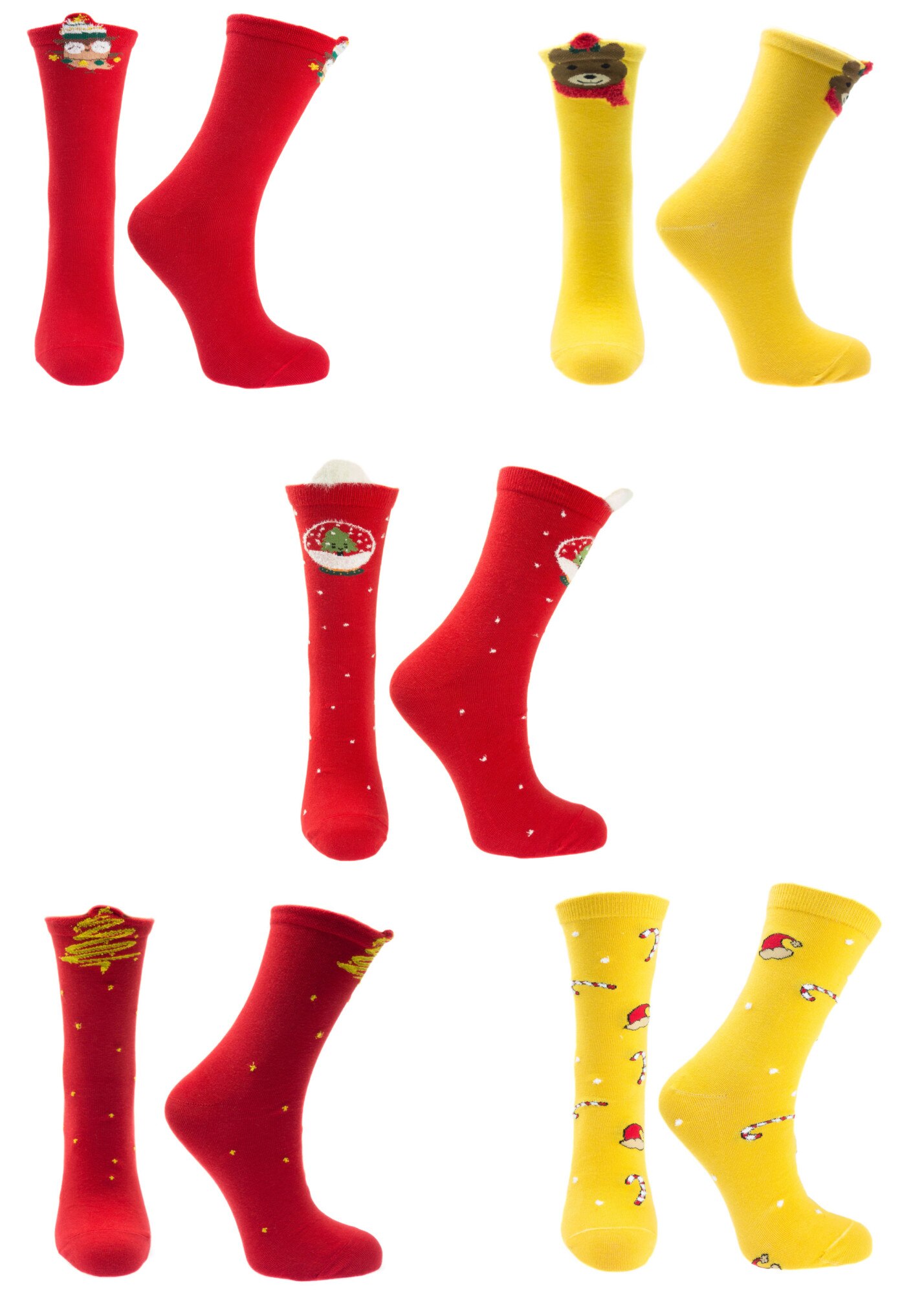 Set unisex, 5 sosete fara cusatura, 95%bumbac 5% elastan, marime 36-41, motive de Craciun - SCR322