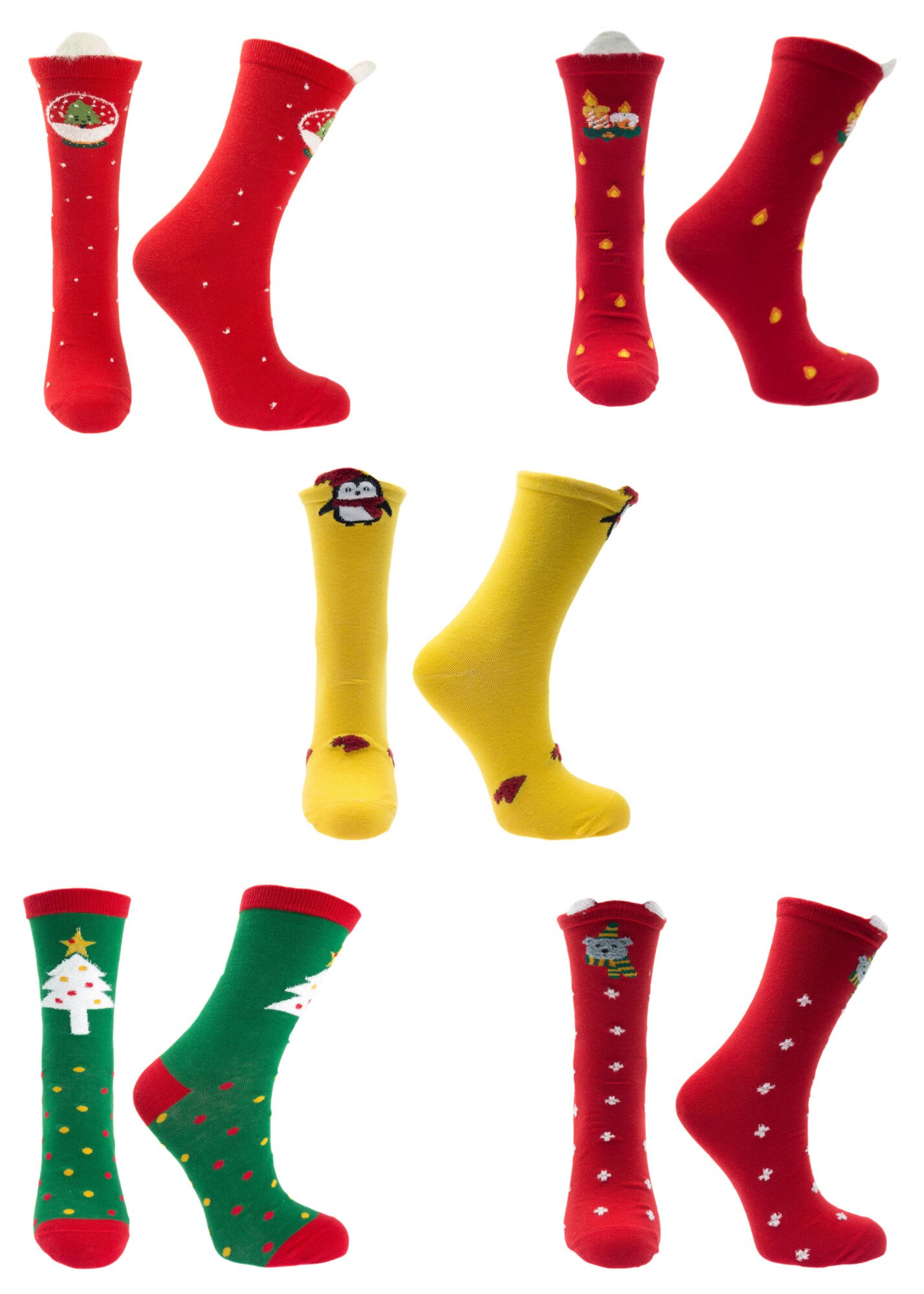 Set unisex, 5 sosete fara cusatura, 95%bumbac 5% elastan, marime 36-41, motive de Craciun - SCR320