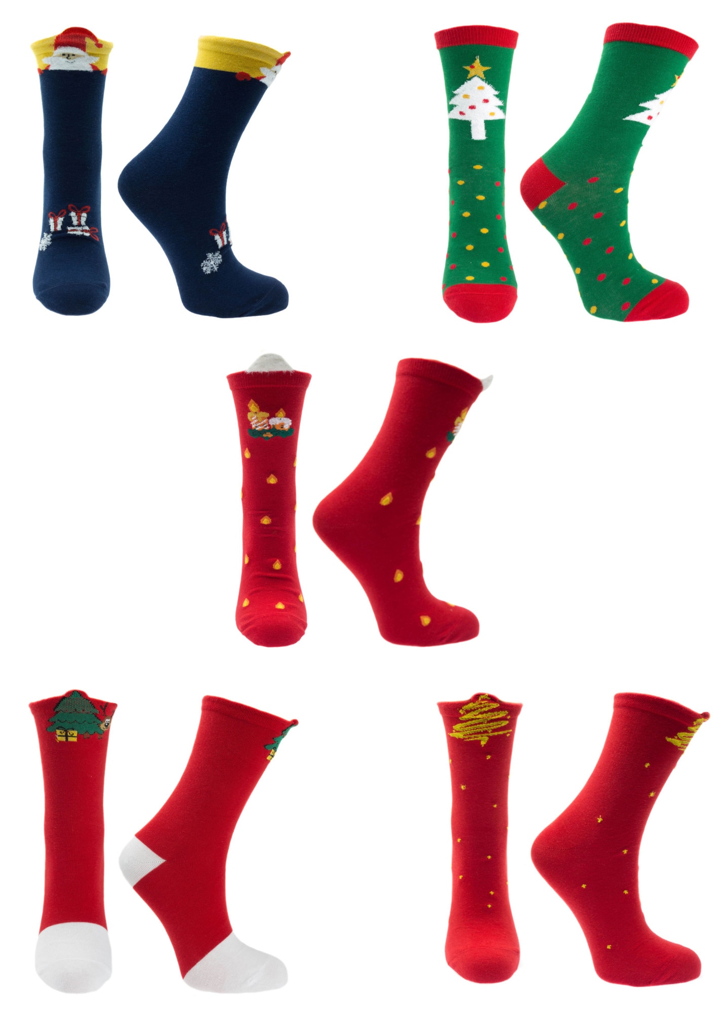 Set unisex, 5 sosete fara cusatura, 95%bumbac 5% elastan, marime 36-41, motive de Craciun - SCR321