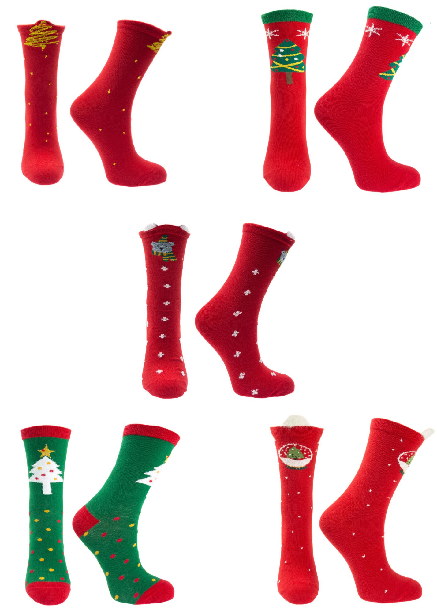 Set unisex, 5 sosete fara cusatura, 95%bumbac 5% elastan, marime 36-41, motive de Craciun - SCR323