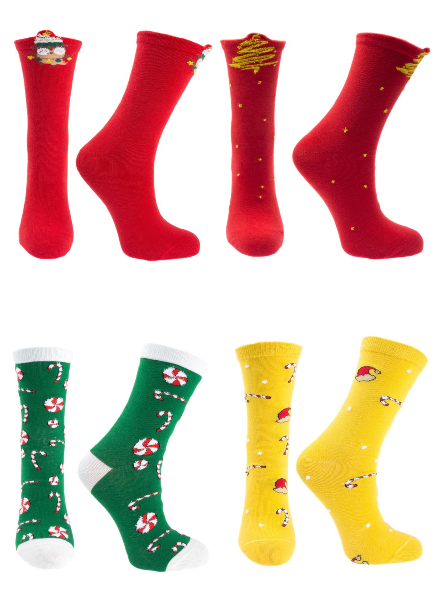 Set unisex, 4 sosete fara cusatura, 95%bumbac 5% elastan, marime 36-41, motive de Craciun - SCR326