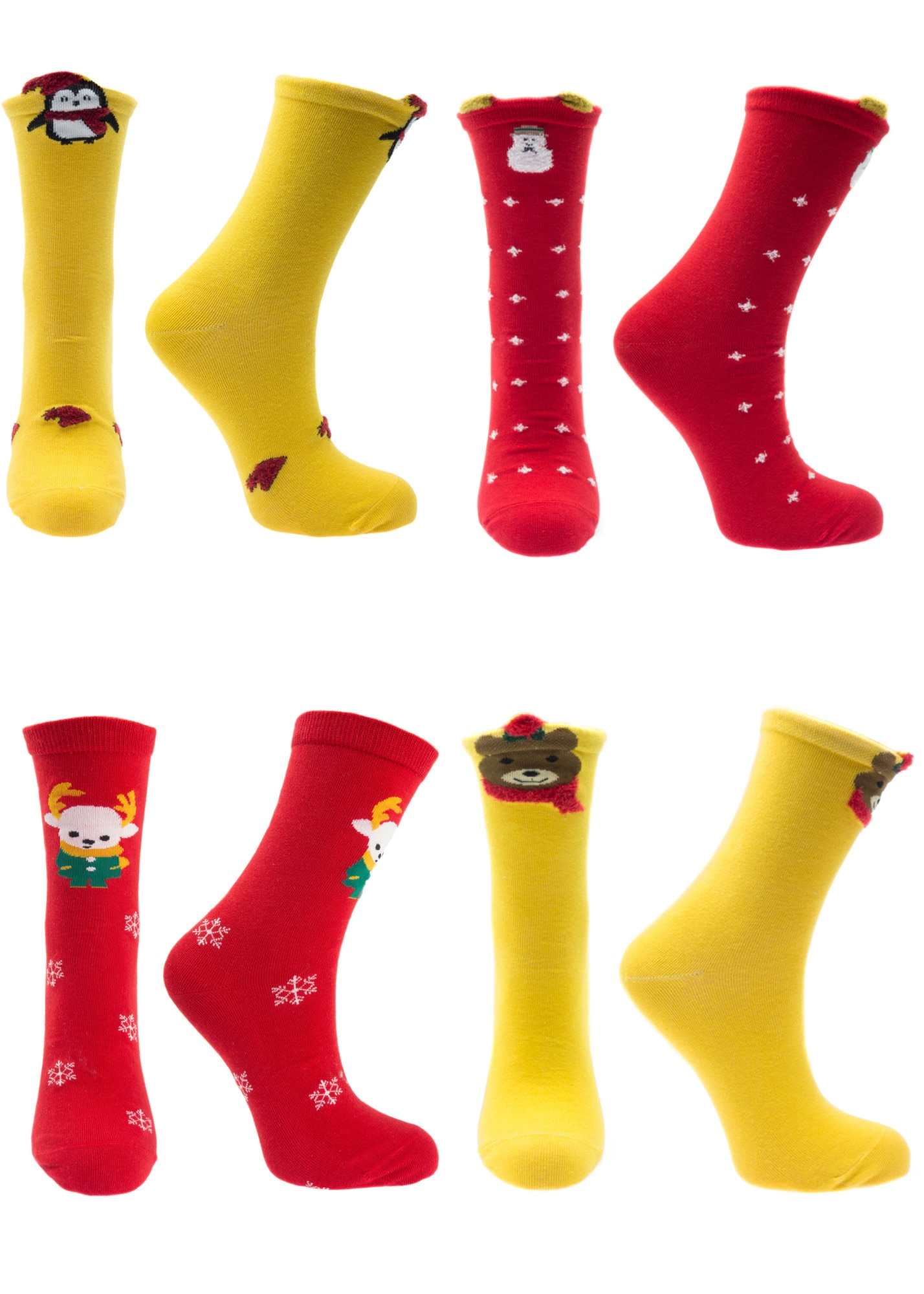 Set unisex, 4 sosete fara cusatura, 95%bumbac 5% elastan, marime 36-41, motive de Craciun - SCR329