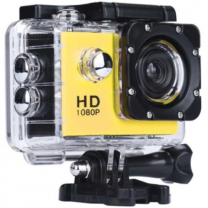 Спортна камера KlaussTech 1080P Full HD, водоустойчива 30 м, USBM 2.0, HDMI, Micro SD слот, автономия 70 мин., 900 mAH, жълт