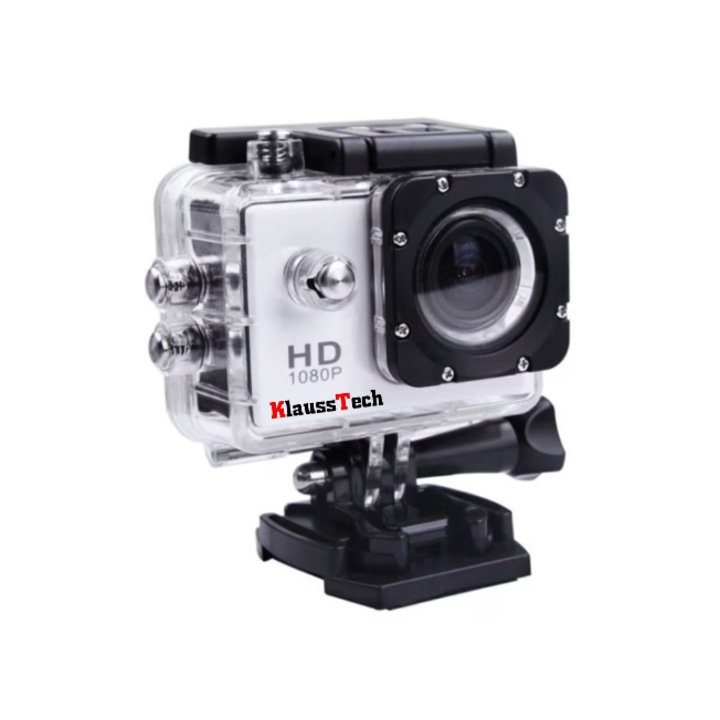 Camera Sport KlaussTech 1080P Full HD, Rezistent la Apa 30m, USBM 2.0, HDMI, Slot Micro SD, Autonomie 70 min, 900 mAH, Alb