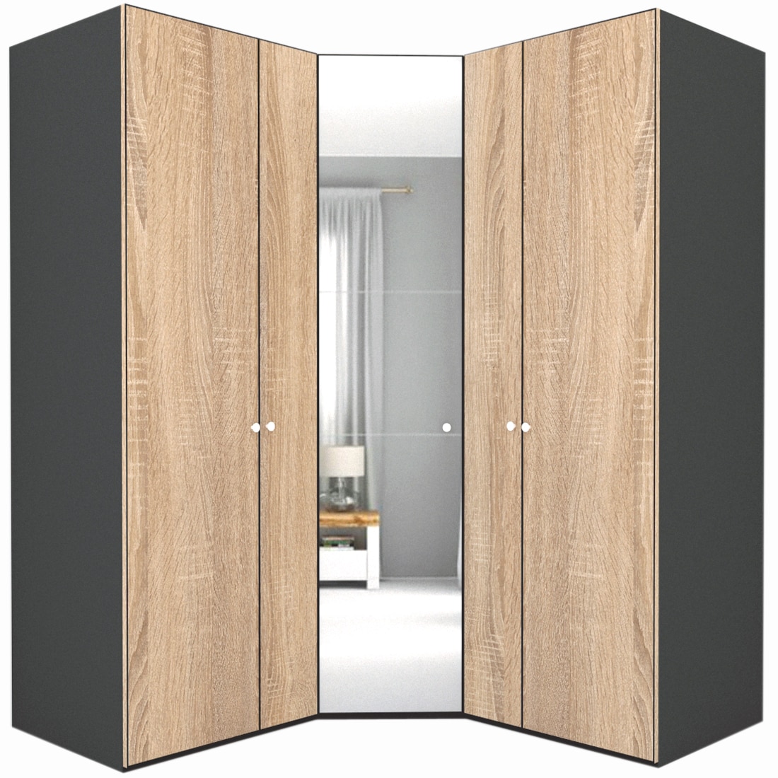 Dulap de Colt Genarom LEX Model A, Decor 3025 / Oglinda, 178-178 x 240 x 66 cm