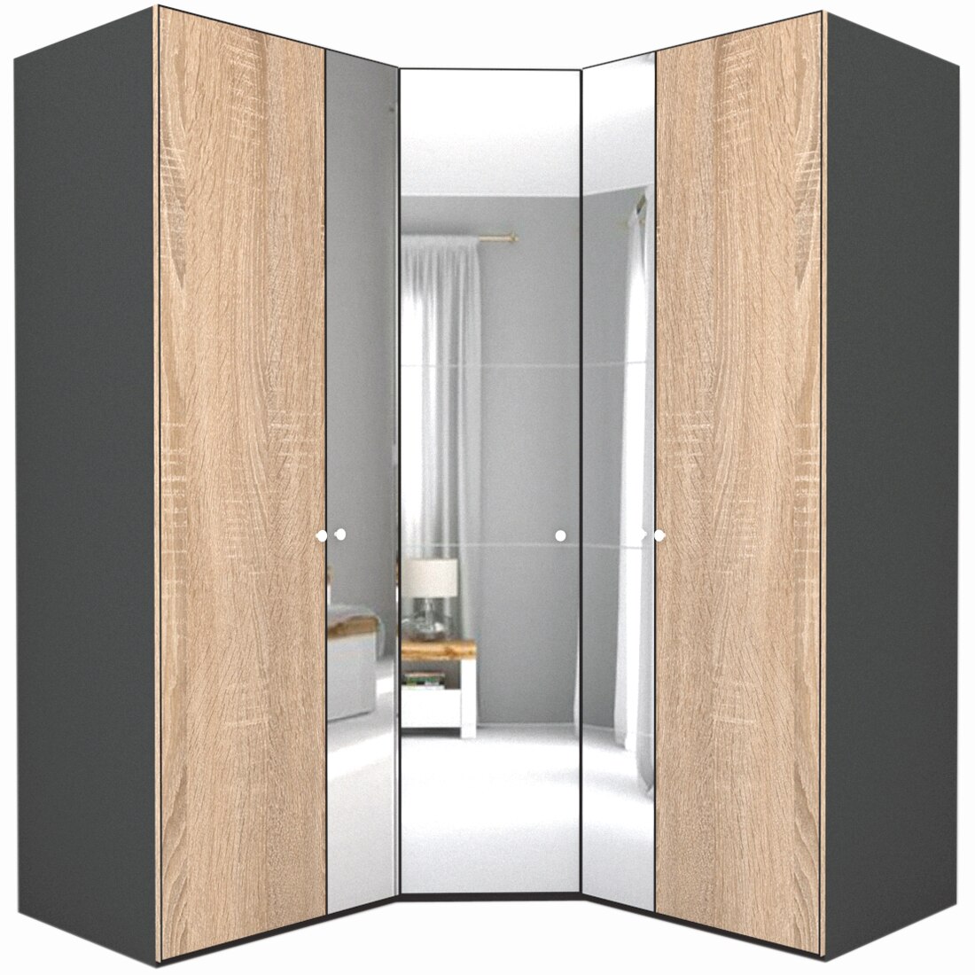 Dulap de Colt Genarom LEX Model A, Decor 3025 O / Oglinda, 178-178 x 240 x 66 cm