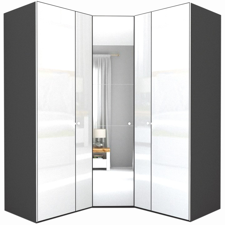 Dulap de Colt Genarom LEX Model A, Gri Lucios / Oglinda, 178-178 x 240 x 66 cm