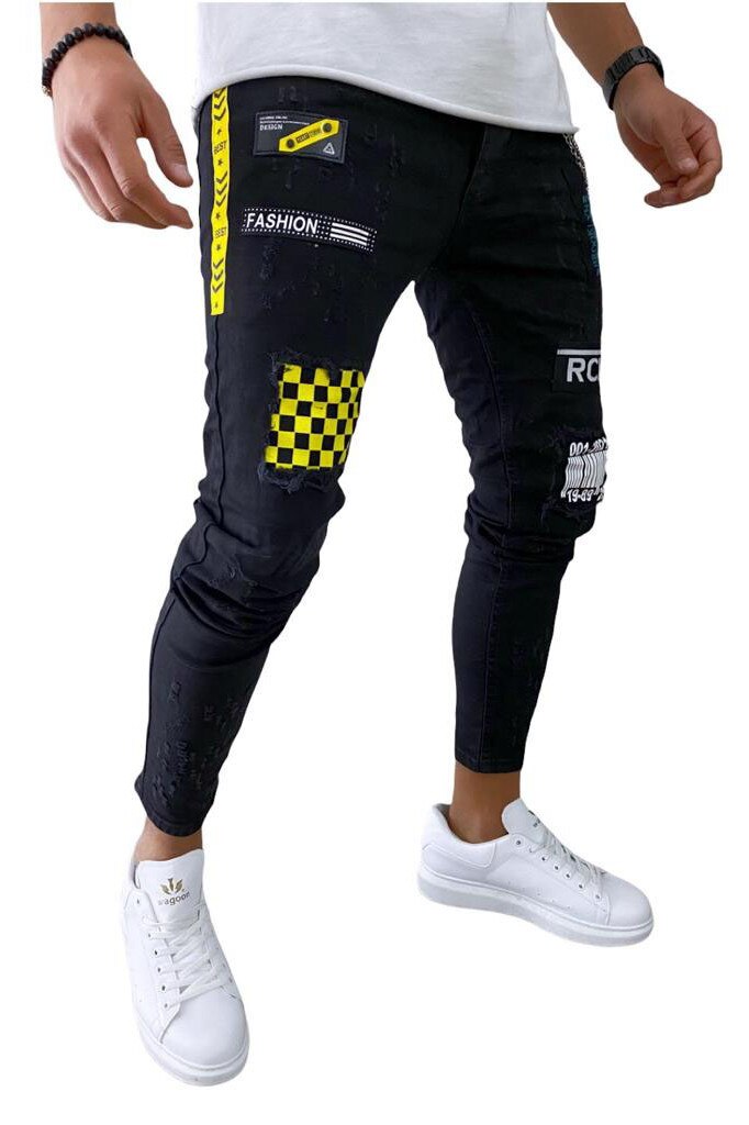 Blugi 2193 pentru barbati, dehaine, slim fit, negri, casual, Negru