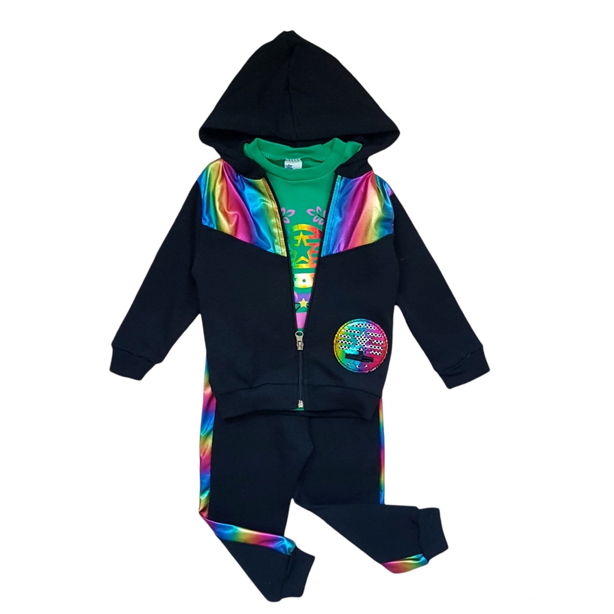 Compleu casual fete 3 piese, Rainbow, bumbac, varsta 2-3 ani, 98 cm, Multicolor