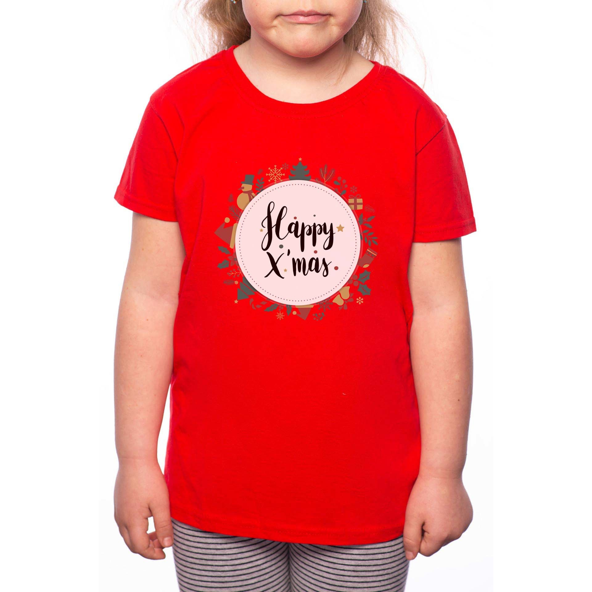 Tricou Fetita, Happy Xmas, 100% Bumbac, W173, Rosu