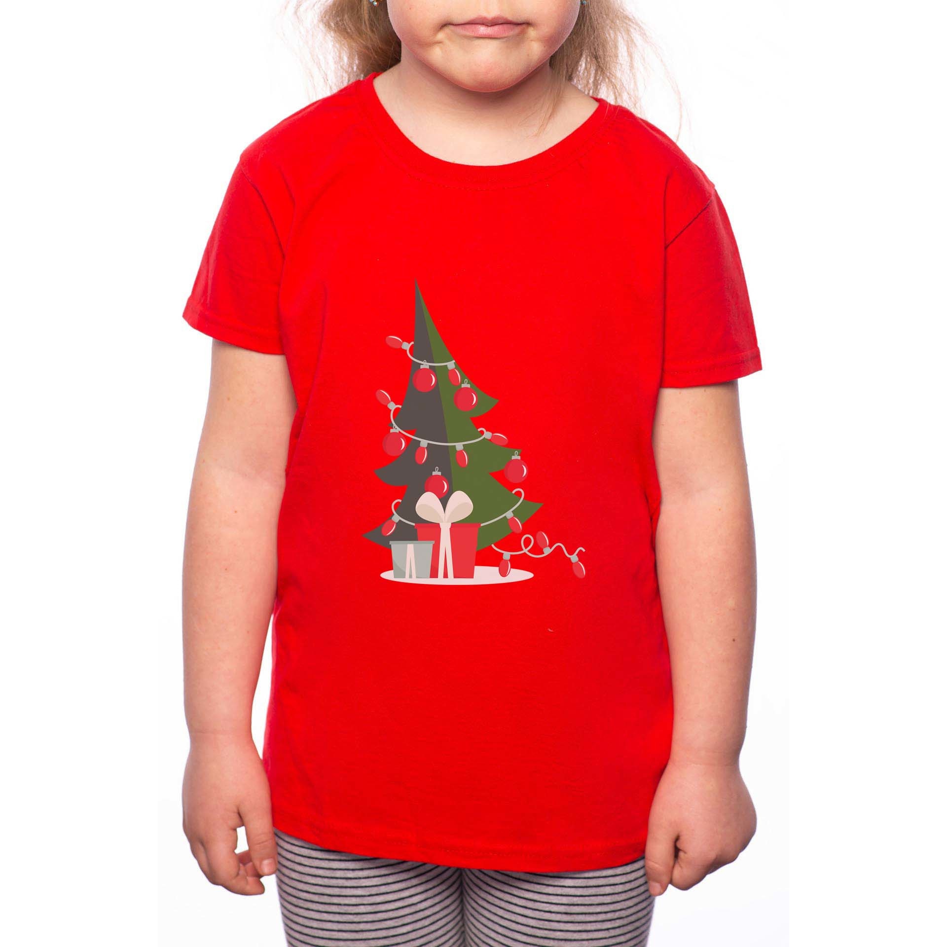 Tricou Fetita, Christmas Tree, 100% Bumbac, R183, Rosu