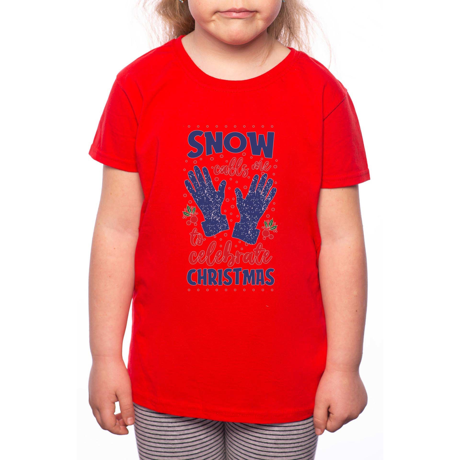 Tricou Fetita, Snow Calls Me, 100% Bumbac, P184, Rosu