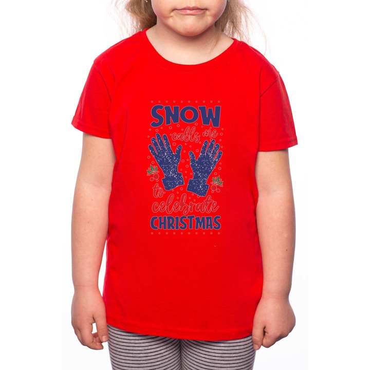 Lányos póló, Snow Calls Me, 100% pamut, P184, Piros