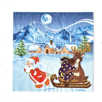 Pachet Servetele de Craciun de Masa 10 buc Mosu Trage Sania cu Sacul Mov Pachet Servetele de Craciun de Masa 10 buc Mosu Trage Sania cu Sacul Mov