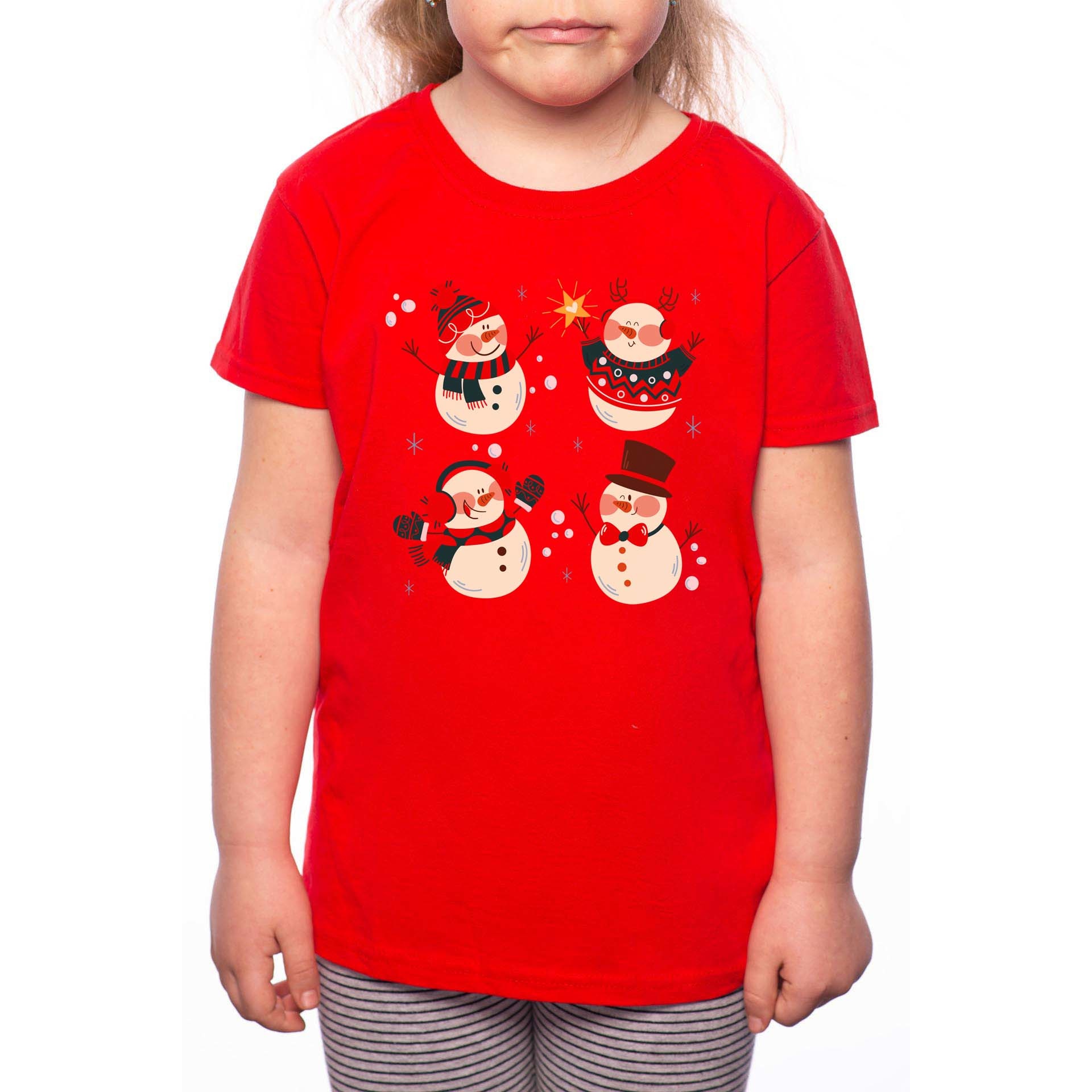 Tricou Fetita, Snowmen, 100% Bumbac, R188, Rosu