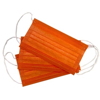 Set 50 bucati Masti medicale colorate, 4 straturi, portocaliu, de unica folosinta, Tip IIR eficienta filtrare ≥98%