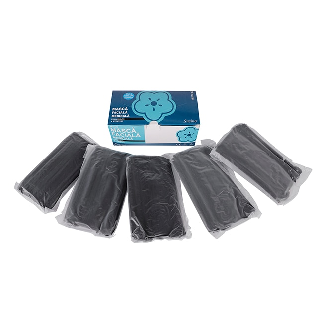 Set 50 bucati Masca medicala,4 straturi, 3 pliuri, Full color Negru,Tip IIR,SUSINO