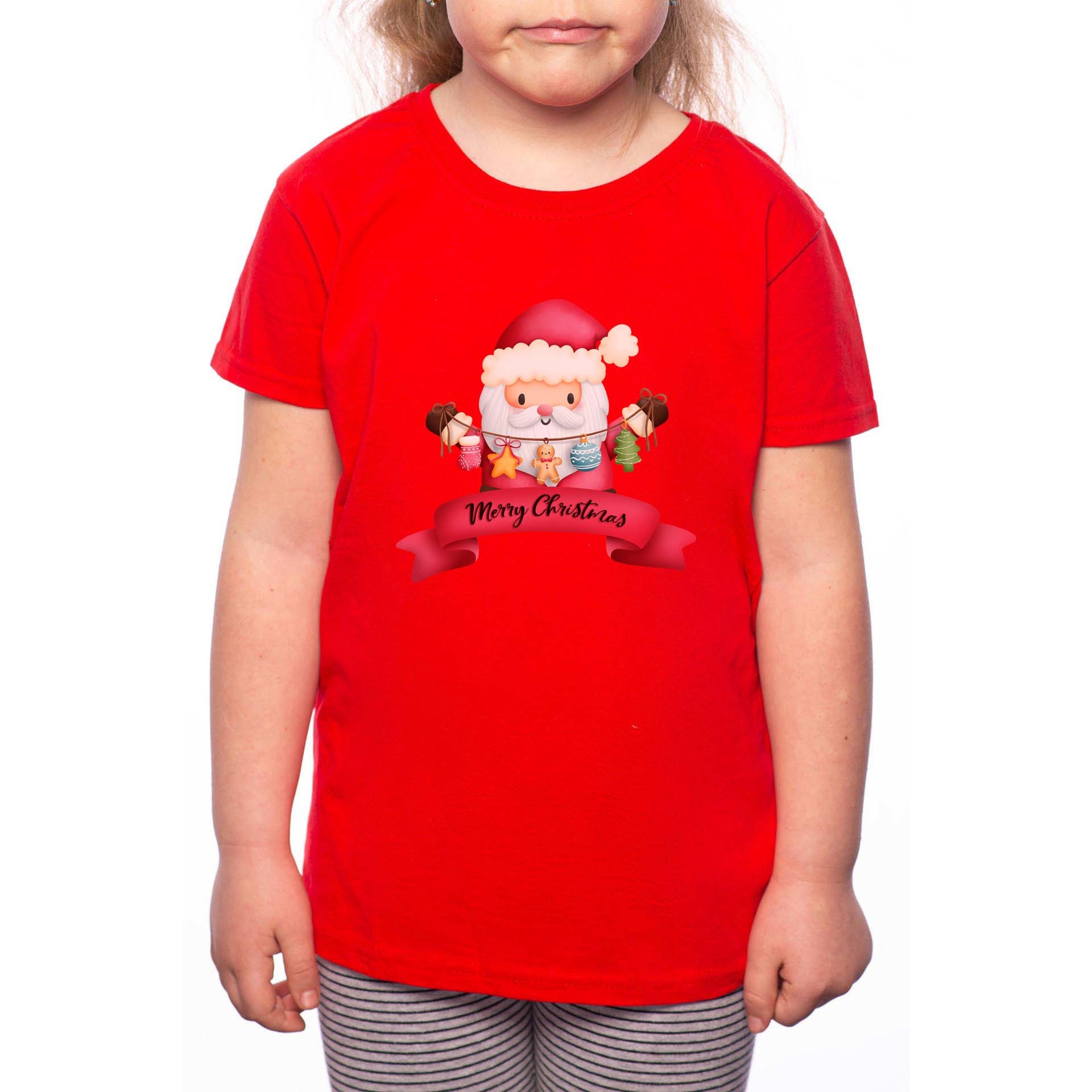 Tricou Fetita, Santa Wishing Merry Christmas, 100% Bumbac, W207, Rosu