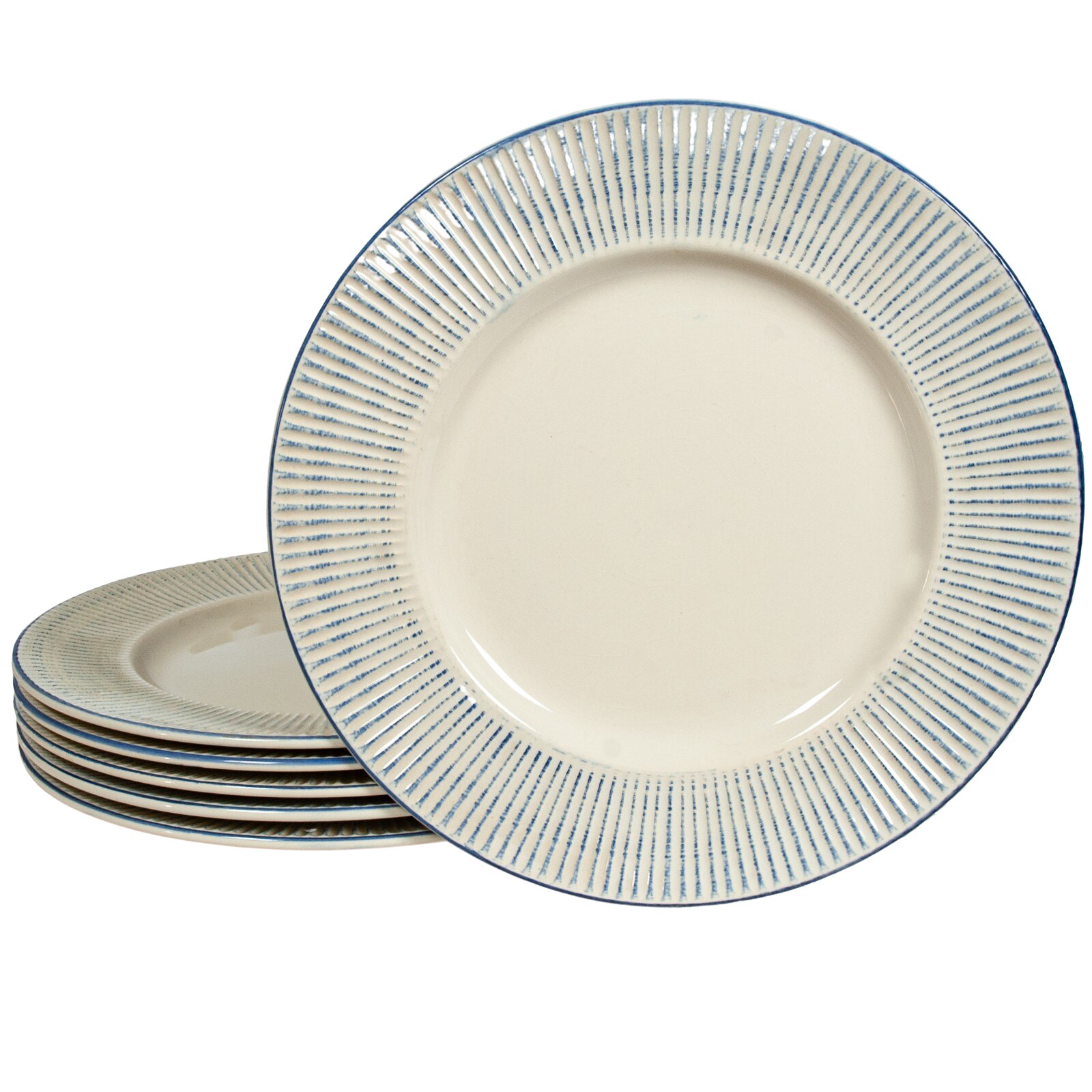 Set 6 farfurii intinse, Cesiro, 27 cm, Alb Pur cu striatii gri