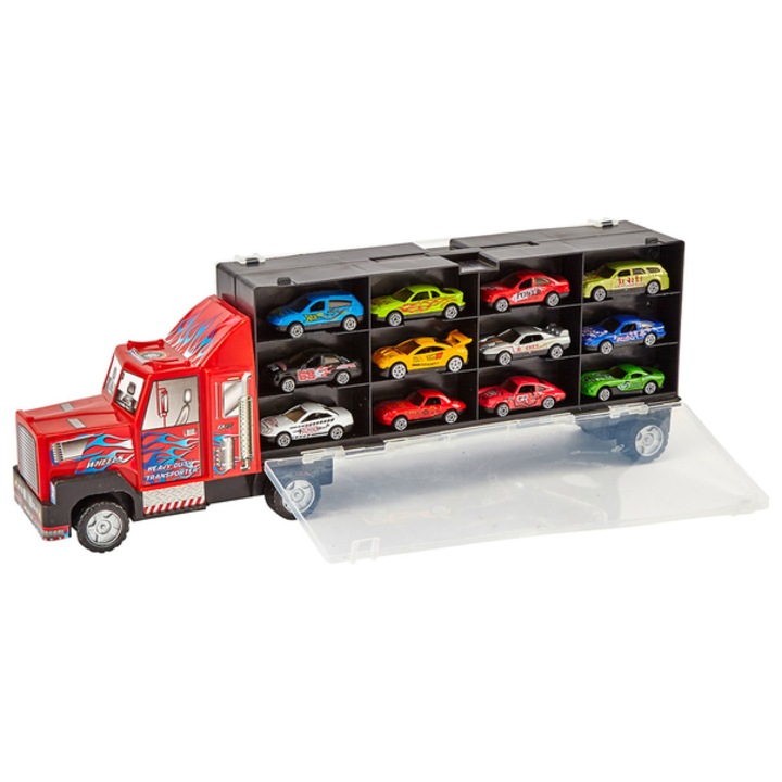 Set de joaca pentru copii Camion de transport cu 12 masiniute, multicolor
