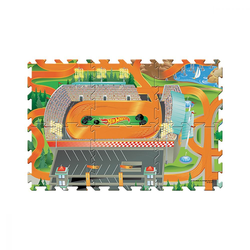 Set masinuta cu covoras din 6 bucati moi model Hot Wheels, pentru copii + 3 ani