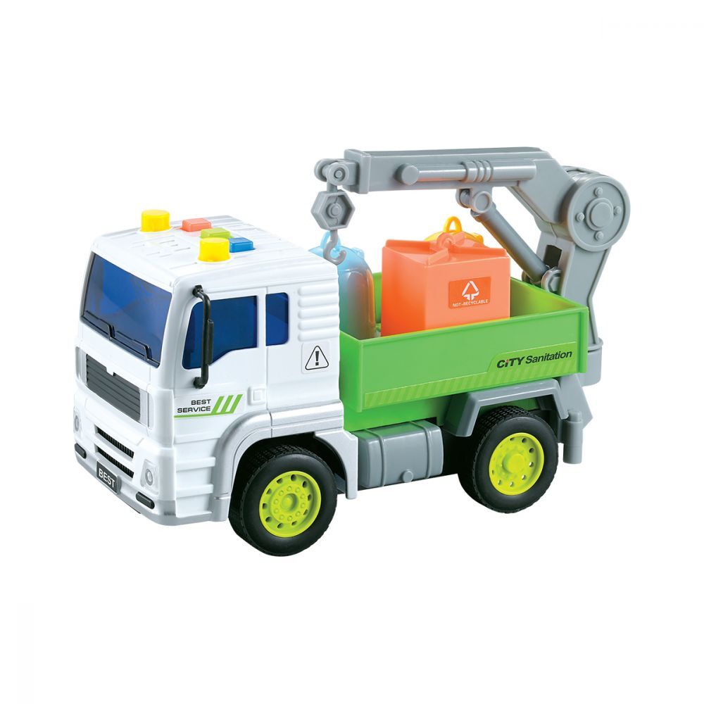 Masina de gunoiu lumini , sunet si macara, pentru copii + 3 ani , din plastic, ATS