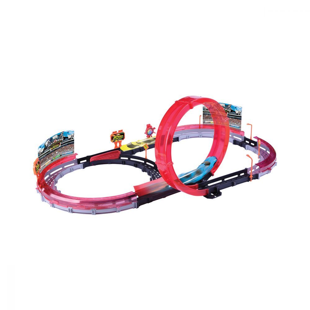 Set pista cu 2 masinute si o bucla de 360 de garde , dimensiuni in ambalaj 73 x 45 x 25 cm , ATS