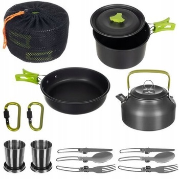 Set complet camping pentru gatit, Zola®, 18 piese, aluminiu Set complet camping pentru gatit, Zola®, 18 piese, aluminiu