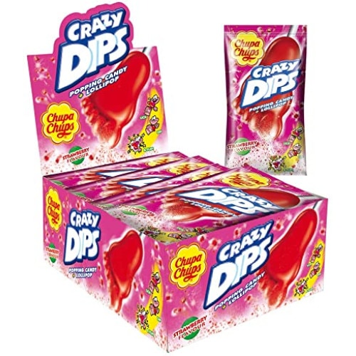 Set Acadele Chupa Chups, Crazy Dips capsuni, 14g x 24 bucati