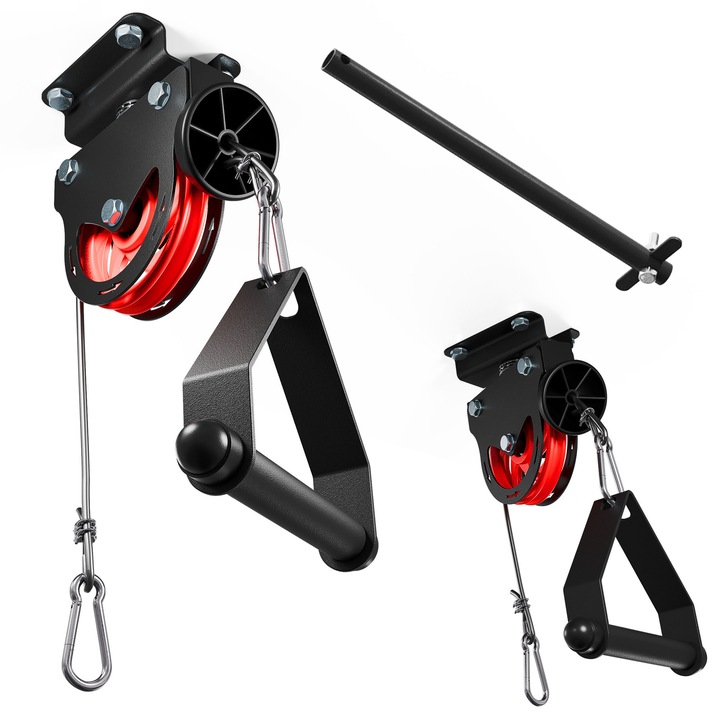 Aparat De Exercitii Multifunctional, K-SPORT, KSSL055, Otel, Set Maner Rotativ 2 Buc, Bara De Incarcare 2 Buc, Bara De Protectie Din Cauciuc 2 Buc, Coarda De 280 cm Lungime 2 Buc, Dibluri 8 x 100Mm 8 Buc, 196 x 182 x 100 cm, Gri/Rosu