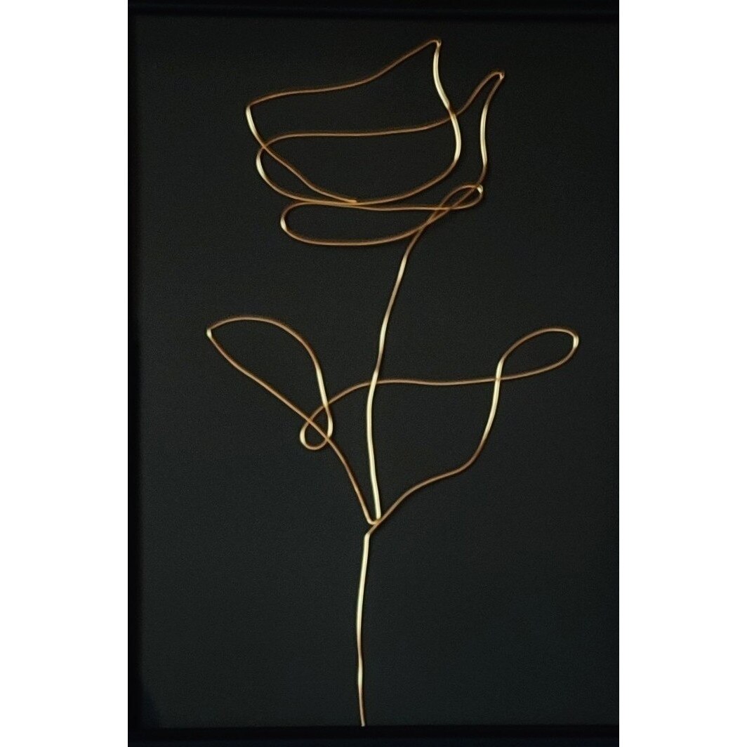 Tablou trandafir, sculptura in fir continuu de sarma placata cu aur roz 21x30 cm - 2248