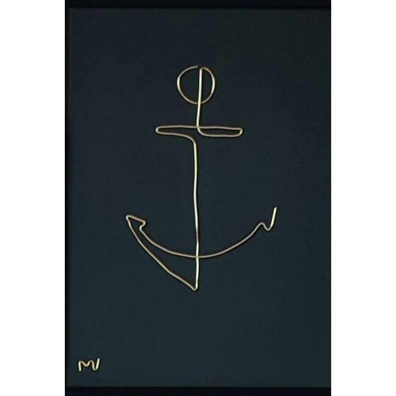 Tablou ancora, sculptura in fir continuu de sarma placata cu aur 18x24 cm - 2246