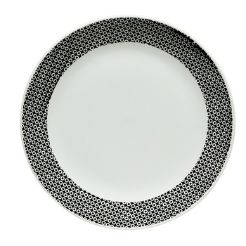 Farfurie intinsa, Cesiro, 26 cm, Alb Pur cu banda neagra cu patratele Farfurie intinsa, Cesiro, 26 cm, Alb Pur cu banda neagra cu patratele
