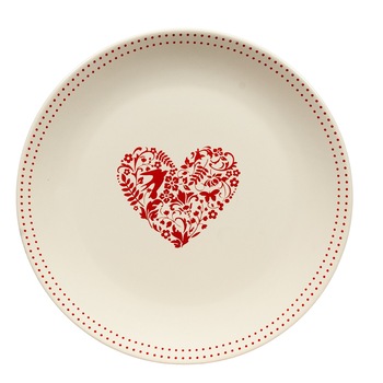 Farfurie intinsa, Cesiro, 26 cm, Crem Ivoire cu decor Inima Rosie Farfurie intinsa, Cesiro, 26 cm, Crem Ivoire cu decor Inima Rosie