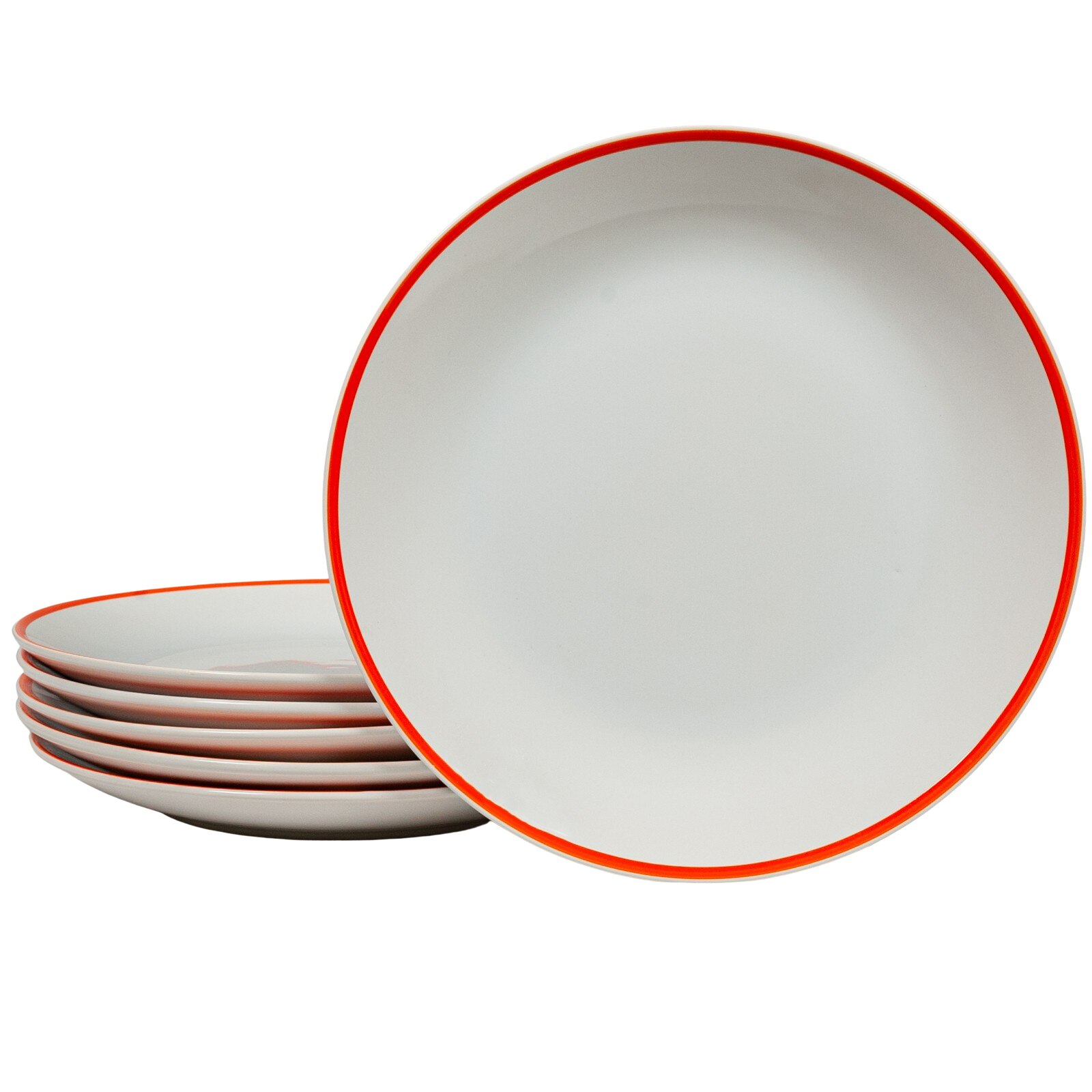 Set 6 farfurii intinse, Cesiro, 26 cm, Alb Pur cu linie portocalie la margine