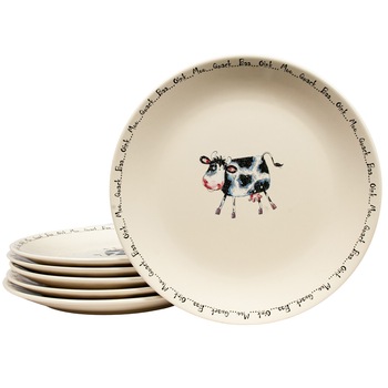 Set 6 farfurii intinse, Cesiro, 26 cm, Crem Ivoire cu decor vacuta Set 6 farfurii intinse, Cesiro, 26 cm, Crem Ivoire cu decor vacuta