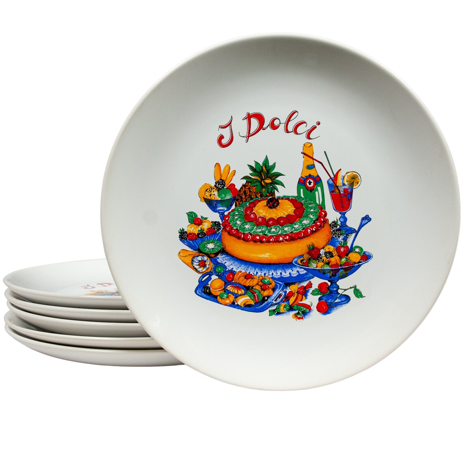 Set 6 farfurii intinse, Cesiro, 26 cm, Alb Pur cu decor IDolci