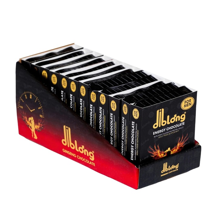 Cutie 12 ciocolate afrodisiace premium concentrat, DIBLONG ENERGY CHOCOLATE for MEN, poate ajuta la cresterea libidoului, potenta, erectie, ejaculare precoce, 12 buc x 24g